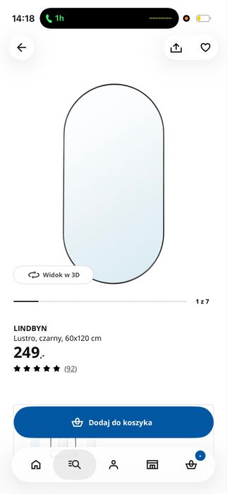 Ikea Lindbyn lustro czarne nowe owalne