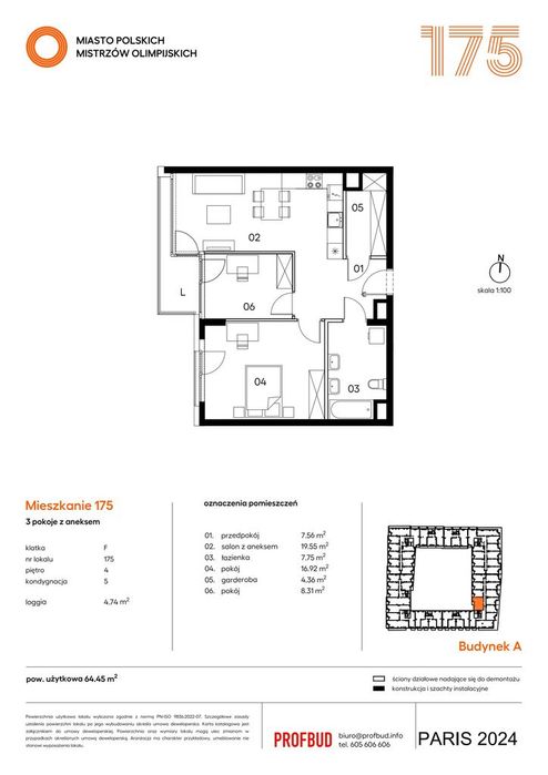 3-pokojowe mieszkanie 64m2 + loggia