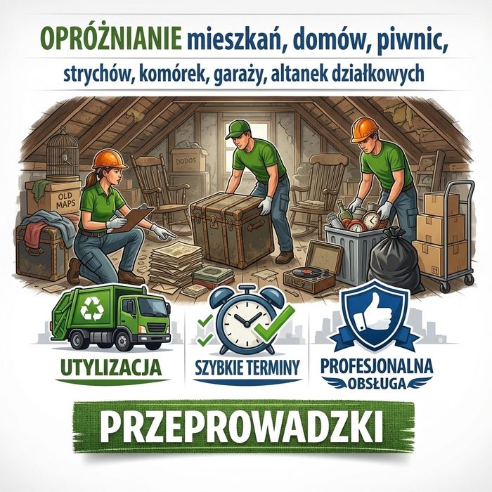 Opróżnianie mieszkań domów piwnic strychów garaży wywóz mebli Przeprowadzki Bielawa