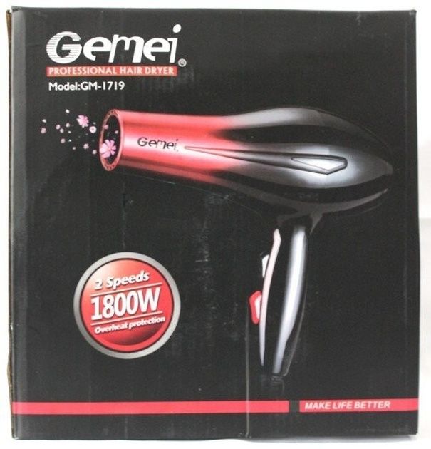Професійний фен для укладання та сушіння волосся Gemei GM-1719, 1800W
