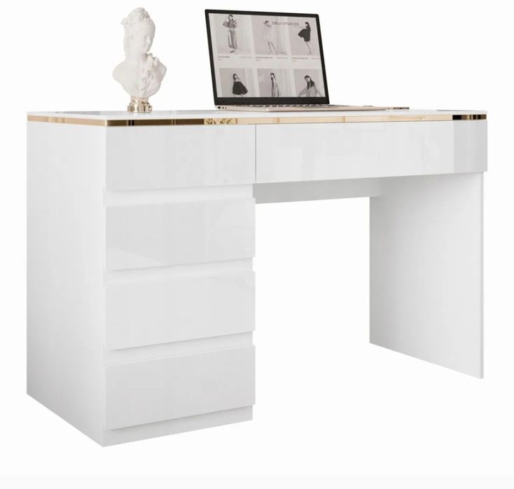 Biurko z szufladami Białe - połysk