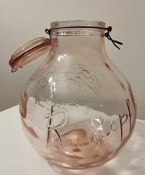 Pote vintage de vidro Rosa Rumtopf Germany
