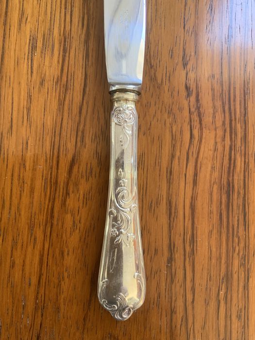 12 facas cabo banho de prata e folha inox francesas