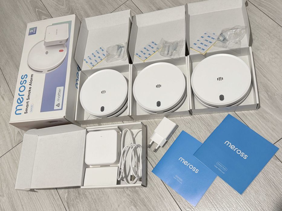 MEROSS MA151 x3 czujnik dymu plus centrala MSH450 wifi aplikacja