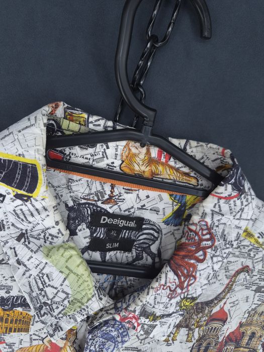 Desigual koszula wzorzysta print mapa grafika slim XL monogram