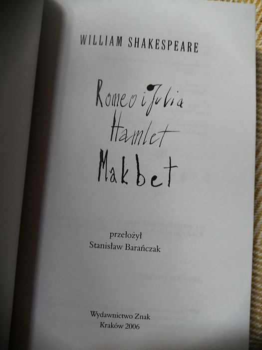 Hamlet, Makbet, Romeo i Julia Shakespeare
