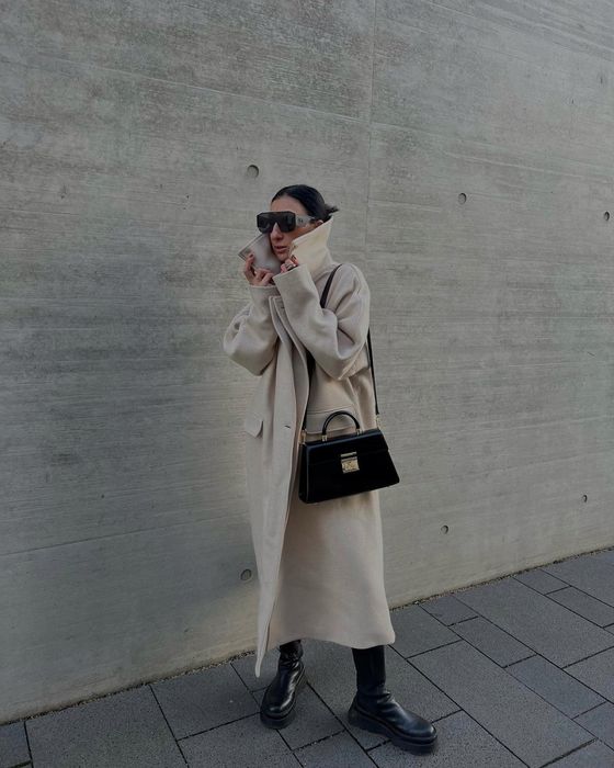 zara płaszcz oversize wełniany wełna M L XL piaskowy kołnierz