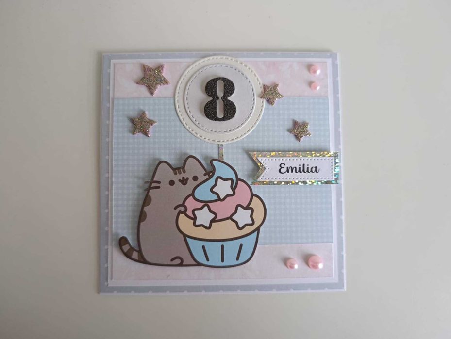 Kartka ręcznie robiona na urodziny kotek Pusheen 2