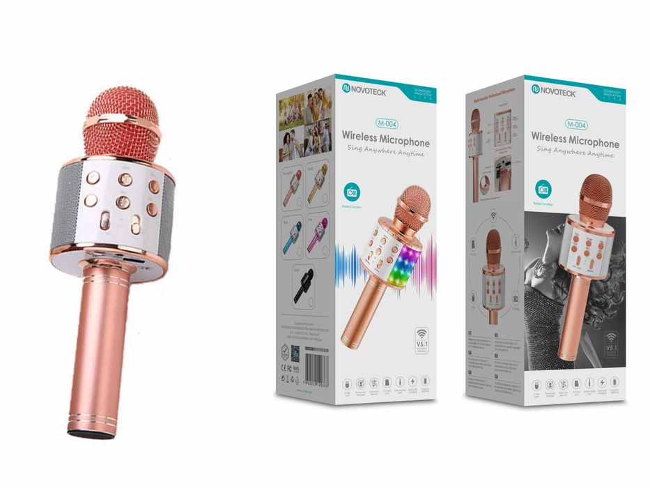 Microfone Bluetooth Sem Fios Rosa Gold M-004 com Alto-Falante Integrad
