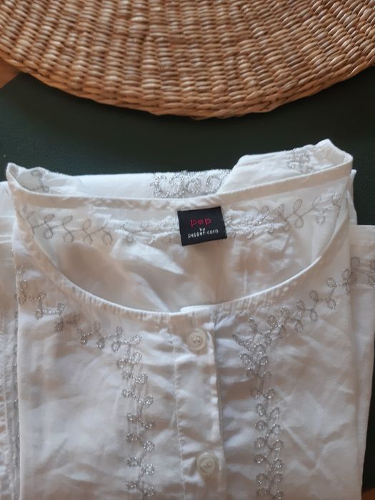 Peppercorn Zalando urocza tunika/bluzka white, srebrny haft r L/40