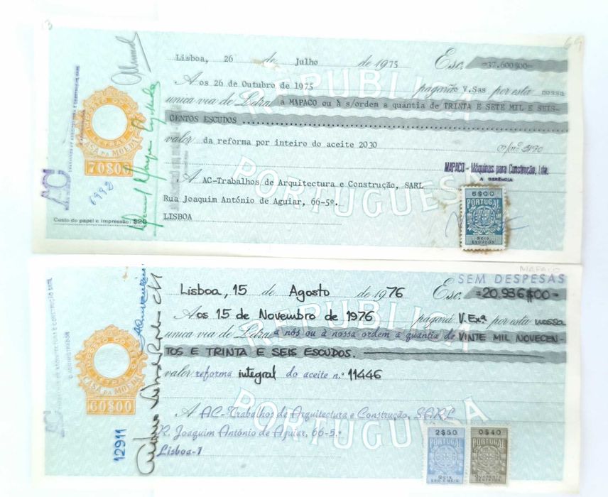 Cheques bancários da década de 1970, Portugal  Лот 289