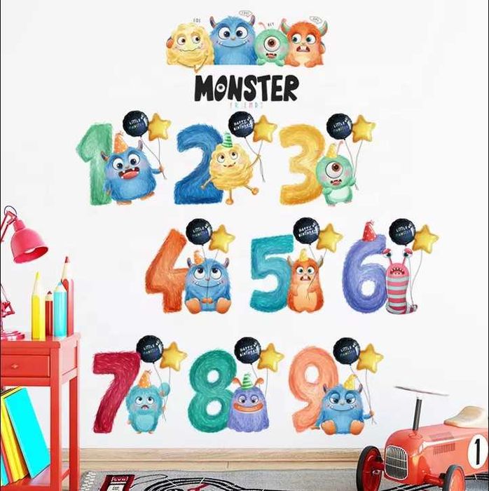Naklejki na ścianę cyferki monsterki