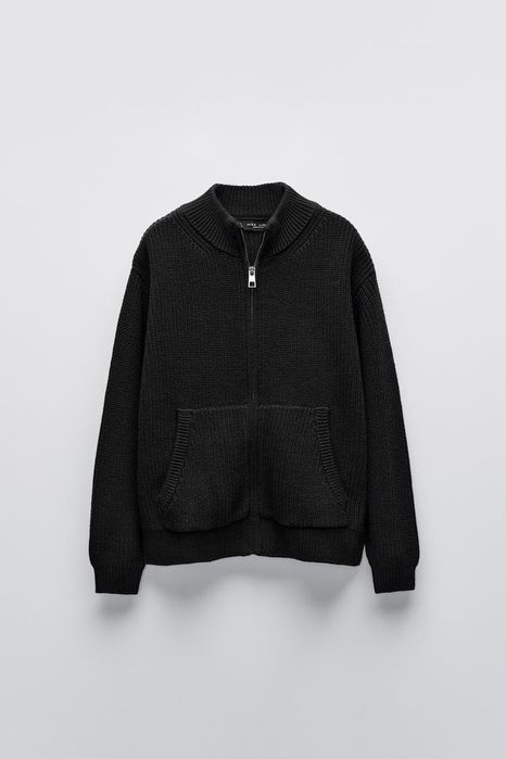НОВИЙ ZARA чорний трикотажний кардиган з блискавкою