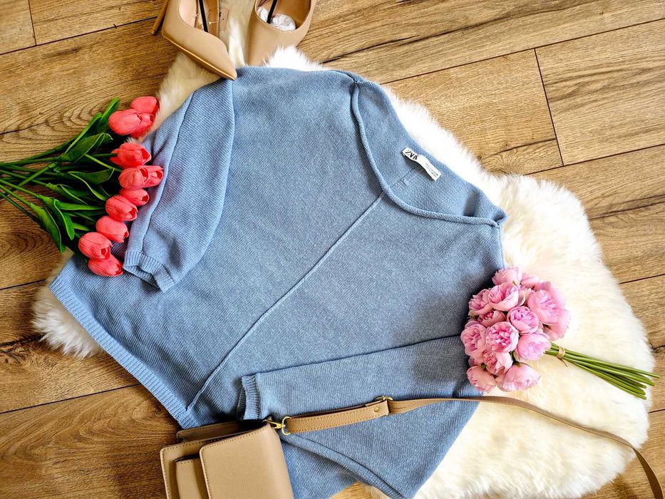 Sweterek damski oversize S 36 Zara niebieski błękitny bluza swetr