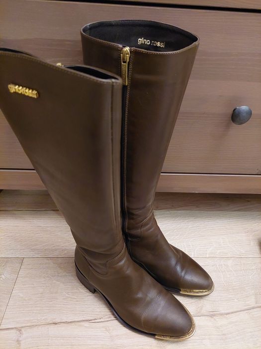 Gino Rossi kozaki brązowe oliwkowe khaki buty zimowe na jesień