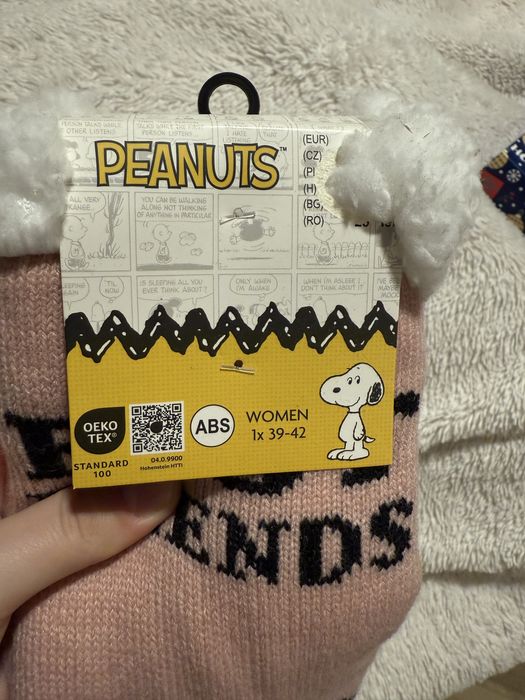 Skarpety damskie 39-42 różowe Snoopy friends antypoślizgowe