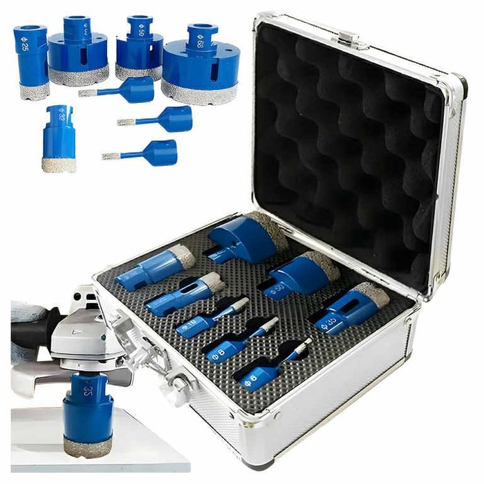 Zestaw otwornic diamentowych 6–68 mm w walizce do gresu, płytek kamien