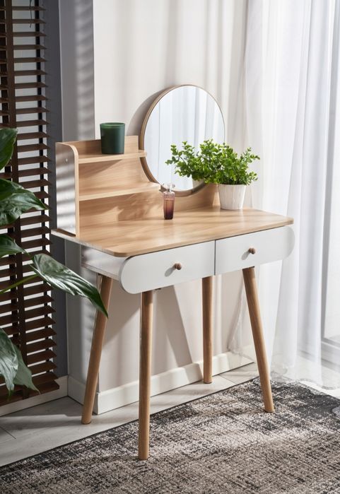 Toaletka z Lustrem Kosmetyczna Nowa Biurko Skandynawskaie z Szufladami
