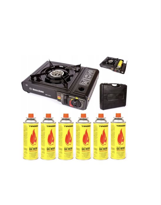 Портативна газова плита Happy Home BDZ-155-A +6 балонів бутану Tiross