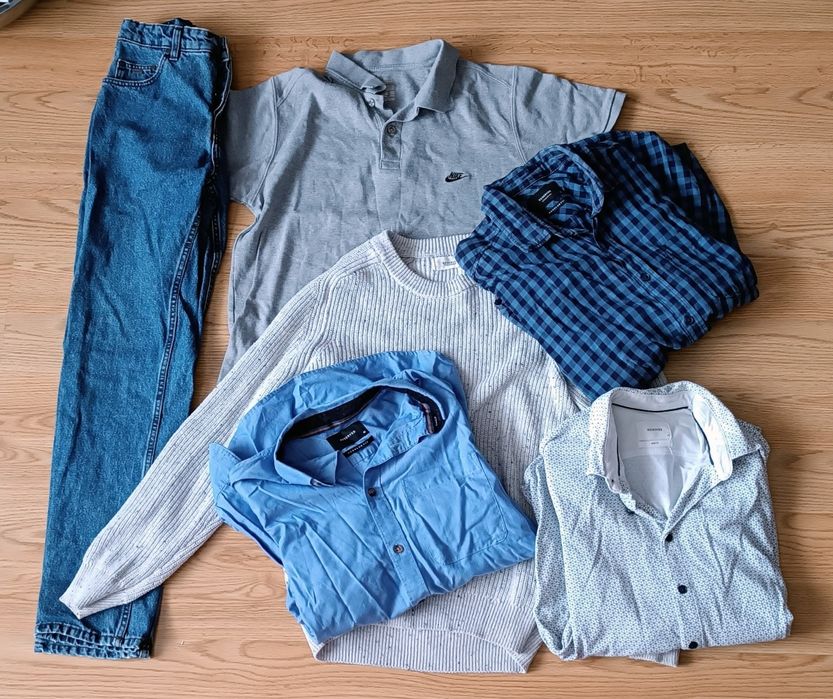 Zestaw odzieży męskiej koszulę swetr spodnie M