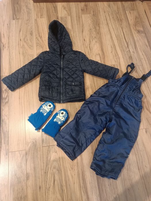 Zimowy zestaw kombinezon kurtka rękawiczki spodnie 92