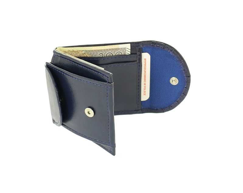 Mały męski portfel skórzany bilonówka banknotówka slim granat