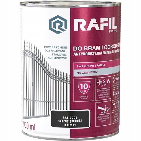 Farba RAFIL Brama Ogrodzenia PÓŁMAT RAL9005 0,9l