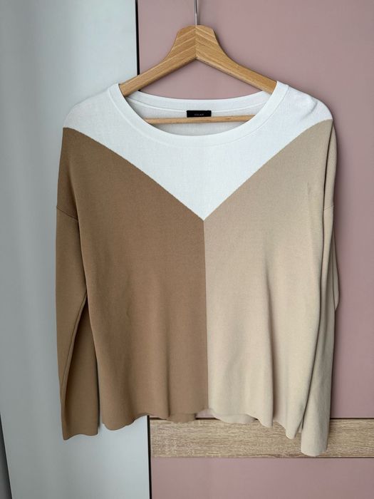 Biało-beżowa bluzka z długim rękawem, Solar - 38