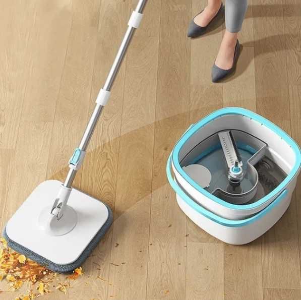 Комплект швабра с ведром автоматическим отжимом центрифугой квадратная
