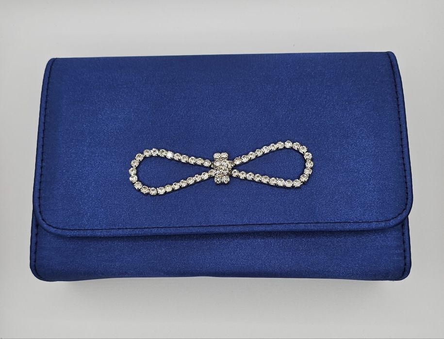 Chabrowa elegancka torebka z diamencikami kokardka na wesele urodziny