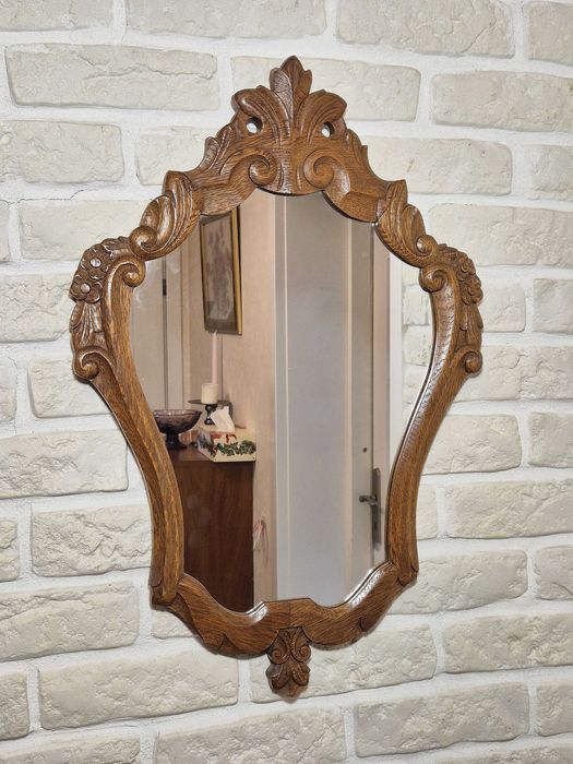 Stare Lustro na ścianę dębowa rama lata '60 vintage