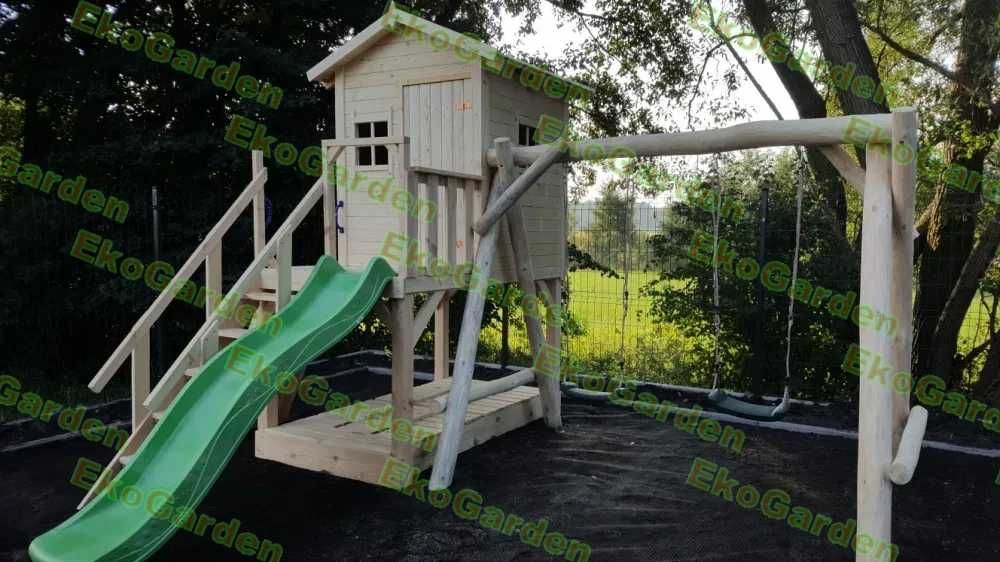 Place zabaw, domki dla dzieci, huśtawki