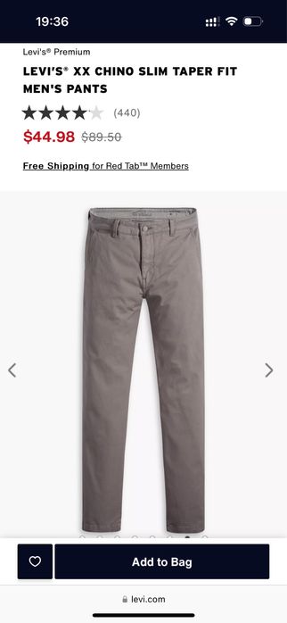 Чіноси Levis XX Chino Slim Taper 30x30 розмір