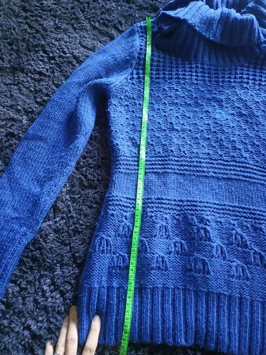 Sweter tunika ciepła granatowa 36 / 38 sweterek długi