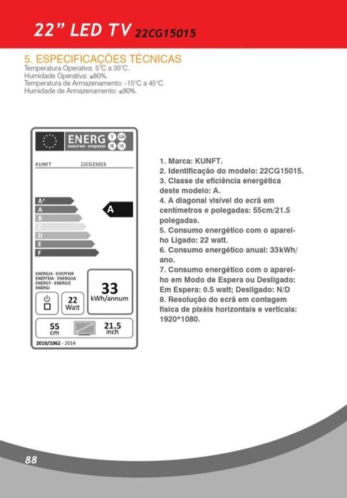 TV Led Kunft 22 polegadas