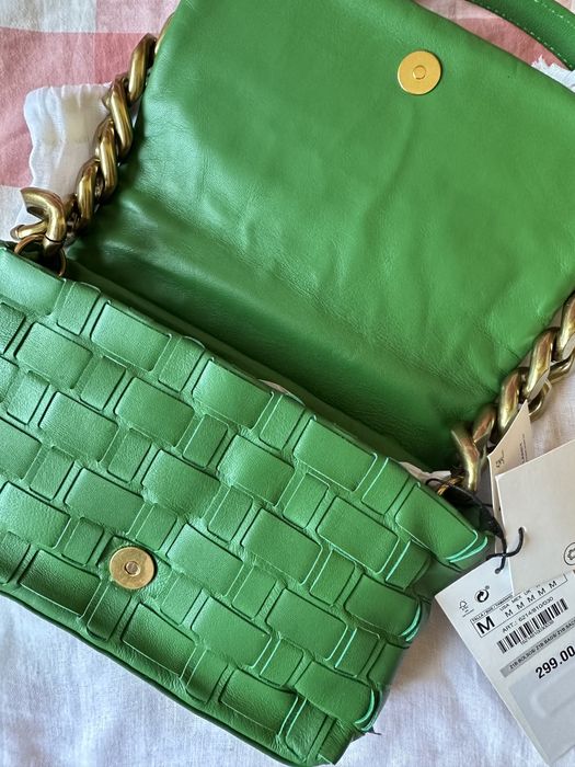 Zara torebka łańcuch nowa skóra zielona