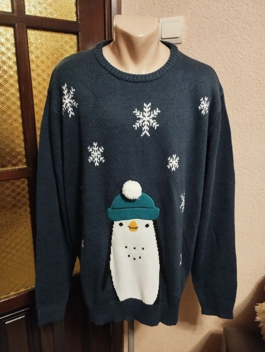 Светер новорічний чоловічий синій,великий розмір xxl(127-132см) на 66р