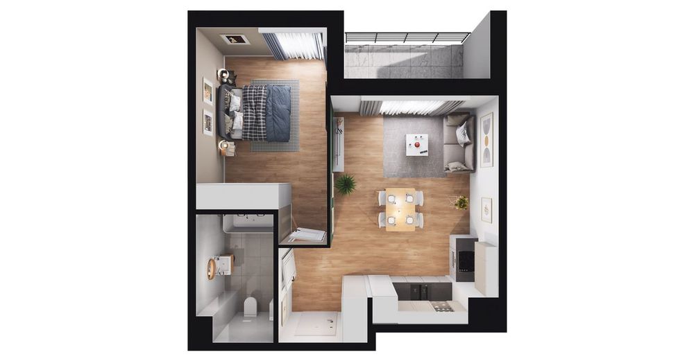 2-pokojowe mieszkanie 43 m² + loggia – pohled 3