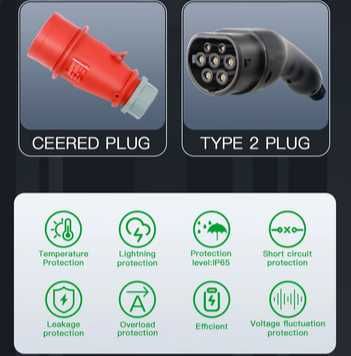 Carregador Portátil 11 kw - 16A - TRIFASICO - 10 METROS DE CABO