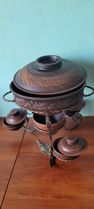 Садж керамічний з соусницями 3.5л. Таджин для подачі шашлику , овочів