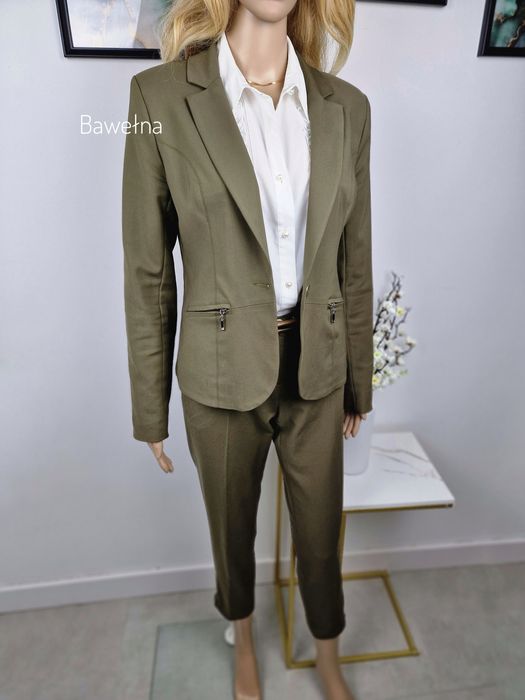 Garnitur damski ze spodniami khaki komplet 36/38 S/M bawełna 50%