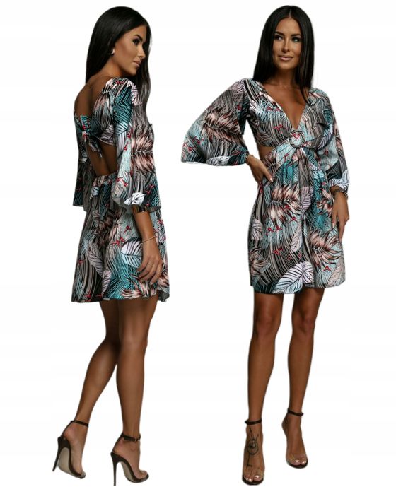 Kombinezon krótki z wycięciem na plecach we wzory