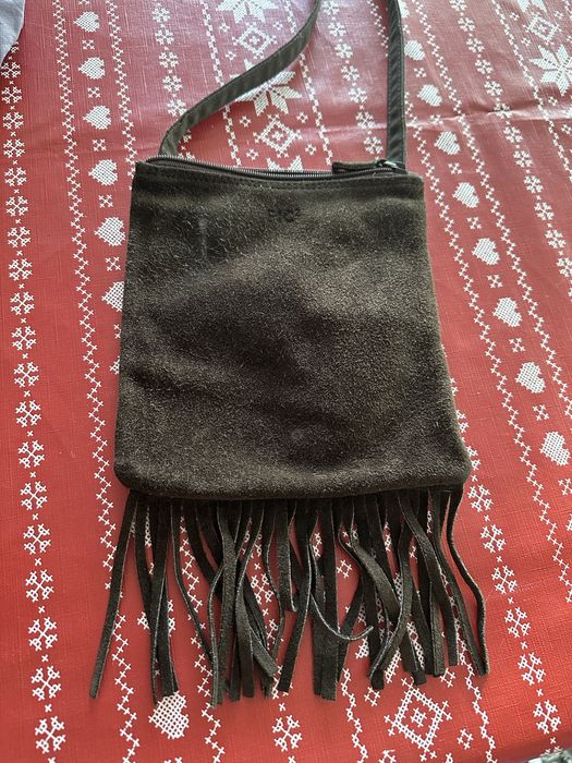 Torebka damska na ramię skórzana z frędzlami frędzle brązowa Picard