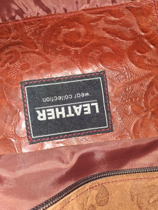 torba prawdziwa skóra tłoczona we wzory czerwono brązowa Leather