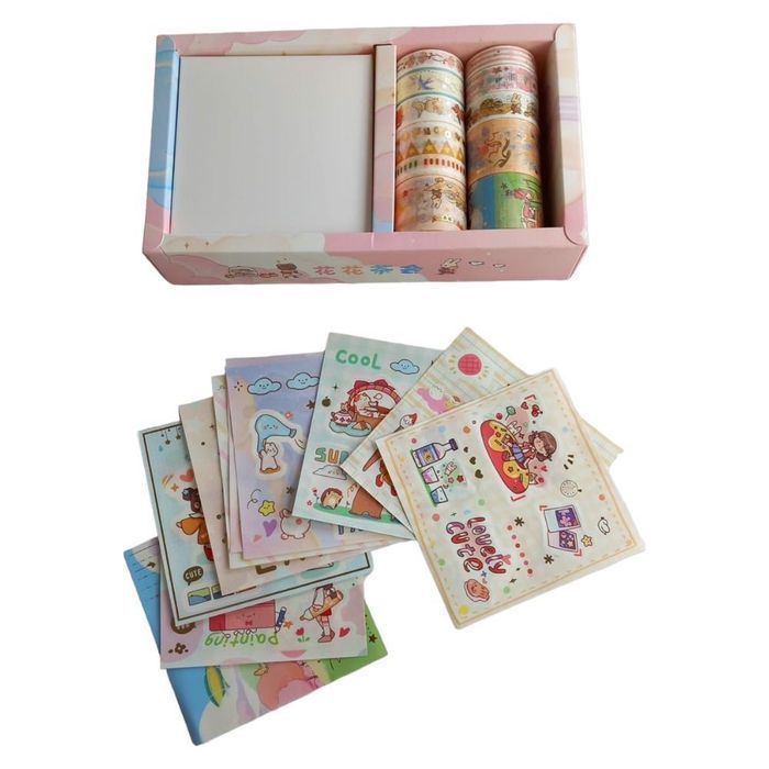 Taśma dekoracyjna Washi 10 rolek + Naklejki