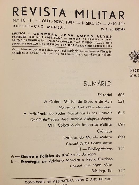 Revista Militar. Ourique. Conde Lippe. Ordem Avis. Invencível Armada