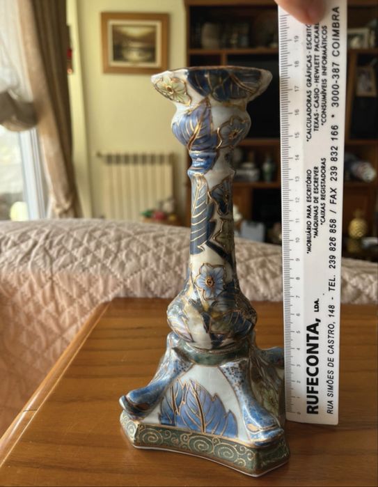 Castiçal porcelana oriental floral