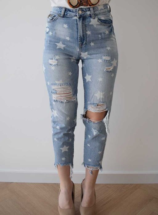 By o la la spodnie jeansy wysoki stan  34 xs / s grube vintage mom