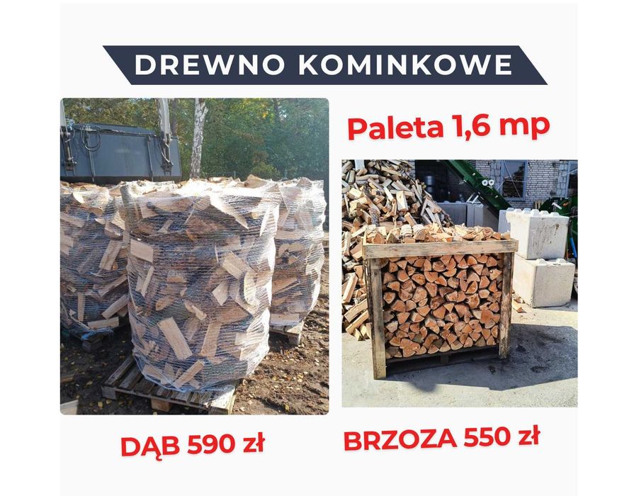 Drewno Kominkowe DĄB / BRZOZA - Paleta 1,6 mp / Drzewo / Opał