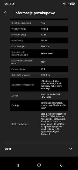 Projektor, Rzutnik HDMI SMART TV ANDROID